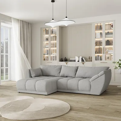Produktbild von Masseno Ecksofa ORENTI L-S mit Schlaffunktion L-Form, Sofa mit Bettkasten, Wohnzimmersofa, Couch, Soffa, Bettsofa, Couchgarnitur- Hellgrau, QUELLE 83
