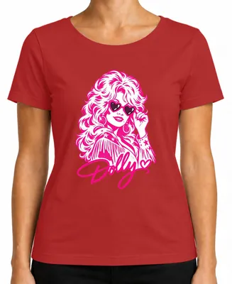 Zdjęcie produktu dla Damska koszulka z nadrukiem "Dolly Parton", country, muzyka, motyw kowbojski, styl retro, kolor różowy, rozmiar XL