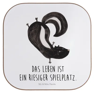 Produktbild von Mr. & Mrs. Panda Tassenuntersetzer Stinktier Handstand - Weiß - Geschenk, Untersetzer Gläser, Tischuntersetzer, Raubtier, Coaster, Tischschoner, Wildtier, Spielplatz, für