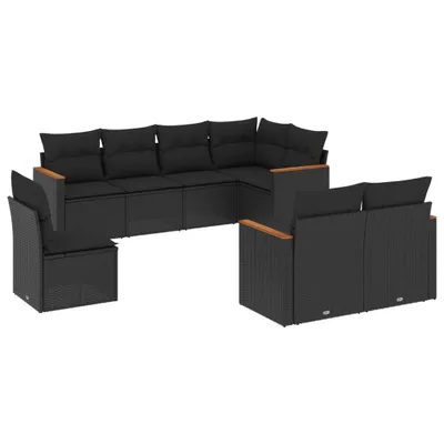 Produktbild von 8-tlg. Garten-Sofagarnitur mit Kissen Schwarz Poly Rattan