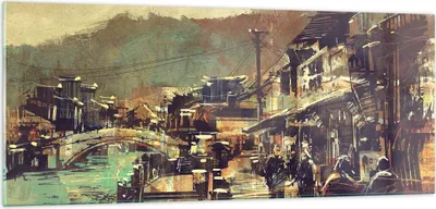 Produktbild von Bilder auf glas - Brücke Straße Fluss - 100x40cm - Glasbilder - Wandbilder - Kunstdruck - zum Aufhängen bereit - Wanddekoration aus Glas - Glas Bilder - Wandbild auf Glas - Einteilig - GAB100x40-3515