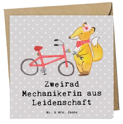 Produktbild von Mr. & Mrs. Panda Grußkarte Zweirad Mechanikerin Leidenschaft - Grau Pastell - Geschenk, Klappkarte, Glückwunschkarte, anlasskarte, faltkarte, doppelkarte