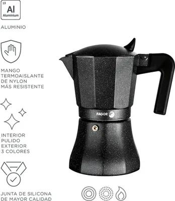 Image de FAGOR Tiramisú Machine à espresso aluminium 9 tasses pour la plaque de cuisson, café italien Noir