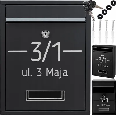Zdjęcie produktu dla Skrzynka Na Pocztę Listy Rib Czarny + Wzór Napis