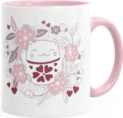 Produktbild von Kaffee-Tasse Glückstasse Glückskatze Winkekatze Geschenk-Tasse Autiga® rosa unisize