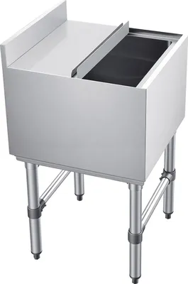 Produktbild von SucceBuy Gastronomie Eisbehälter 46,7 L aus Edelstahl, Untertheken-Eisbehälter 455 x 455 x 850 mm mit Schiebedeckel, Flaschenhaltern und verstellbaren Füßen, ideal für Bar, Restaurant und Pub, NSF-