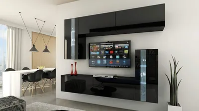 Immagine prodotto di FURNITECH Parete attrezzata soggiorno - Mobili da soggiorno con LED RGB - 16 colori - Parete attrezzata moderna - Scaffali e mobile TV (Future 30/HG/B/1 1A - 203 cm)