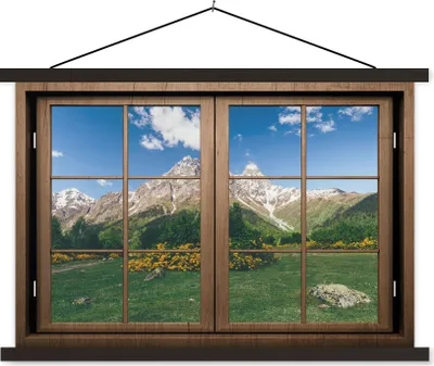 Produktbild von MuchoWow® Textilposter Aussicht - Berg - Natur 60x40 cm mit schwarzem Rahmen - Hölzernes