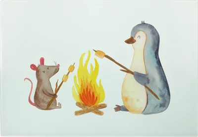 Produktbild von Mr. & Mrs. Panda Frühstücksbrett Pinguin Lagerfeuer - Weiß - Geschenk, Liebe, Schneidebrett, Maus, Arbeit, Job, Hackbrett, Servierplatte, Glasschneidebrett, Vesperplatte