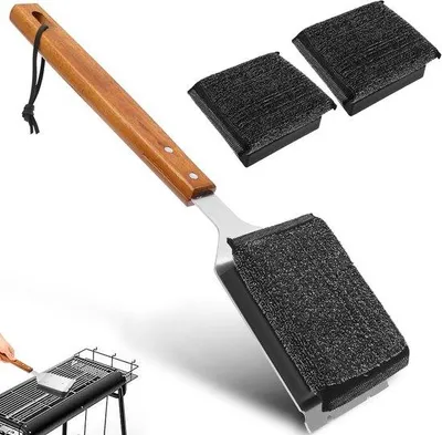 Produktbild von Grillbürste ohne Borsten, 42,5 cm - Dampf-Grillbürste mit Schaber - Edelstahl mit Holzgriff - Grillreiniger für den Grill