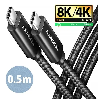 Produktbild von Axagon BUCM4X-CM05AB NewGEN+ USB-C <> USB-C 4 Gen 3×2 / 240 W Kabel 0.5 m, 0,5 m, USB C, USB C, USB4 Gen 3x2, 40 Gbit/s, Schwarz