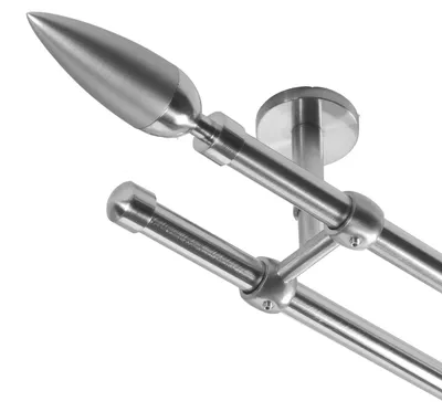 Produktbild von Gardinenstange mit Deckenhalterung I Metall Edelstahl Look 2-läufig Ø 16mm I D21