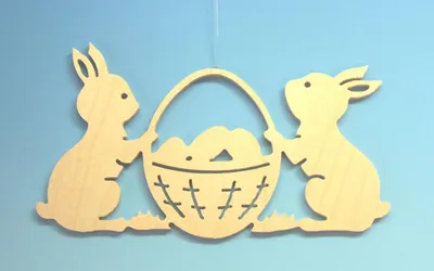 Productafbeelding van Vensterdecoratie: 2 paashaasjes met mand. Hoogte: 14,5 cm. Nieuw