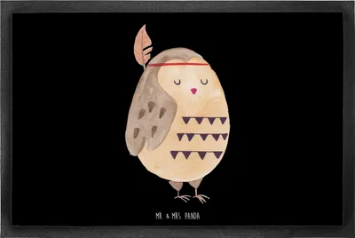 Produktbild von Mr. & Mrs. Panda fußmatte Eule Federschmuck 60 x 90 cm - Schwarz - Geschenk, Fußabstreifer, Schmutzmatte, Dekoration, Entspannt, Schmutzfangmatte, Fußabtreter, Owl