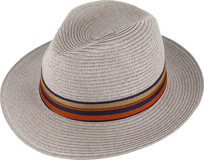 Produktbild von Fiebig Papierhut Fedora mit gestreiftem Ripsband Hellgrau Gr. 55