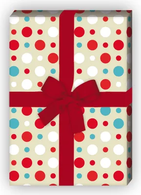 Produktbild von Retro Designer Geschenkpapier mit Punkten in 70er Jahre Farben, rot - G8692, 32 x 48cm