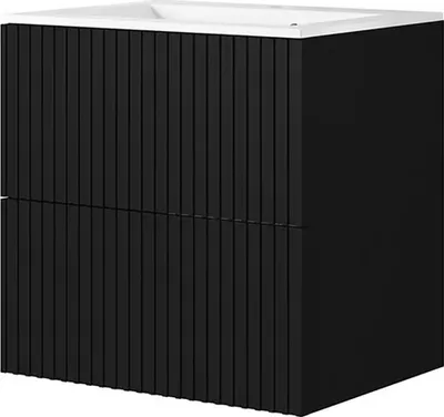 Produktbild von Badezimmer Waschtisch mit 60 cm Breite in schwarz matt mit gerillter Front, Einbauwaschbecken & 2 Schubladen - NAVASOTA-141