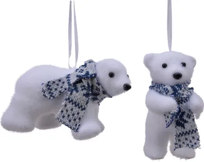 Produktbild von Christbaumschmuck Kunststoff Eisbär mit Schal 11cm weiß 1 Stück sort.