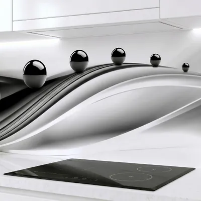 Produktbild von Küchenrückwand Schwarze Kugeln 60x300 cm – monolithische ABS-Platte mit Direktdruck, Spritzschutz Küche & Bad, Fliesenspiegel