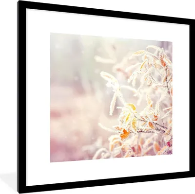 Produktbild von MuchoWow® Gerahmtes Poster Winter - Äste - Schnee - Natur 40x40 cm - Poster mit Schwarzem Bilderrahmen Wandposter Rahmen Foto Bilder - Poster - Plakat im Rahmen
