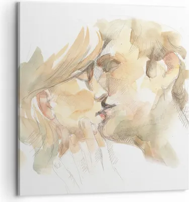 Produktbild von Bild auf Leinwand - Leinwandbild - Einteilig - Kuss Paar Liebe - 60x60cm - Wand Bild - Wanddeko - Wandbilder - Leinwanddruck - Bilder - Wanddekoration - Leinwand bilder - Wandbild - AC60x60-5005