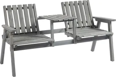 Produktbild von Sweiko Gartenbank mit Tisch, Sitzgruppe, Gartenmöbel, mit Regenschirmloch, Sitzbank, 2 Stühle, Massivholz, Grau, 152 x 70 x 83 cm