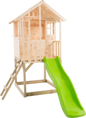 Produktbild von Spielhaus auf Stelzen mit Balkon und Rutsche BASILIC Braun