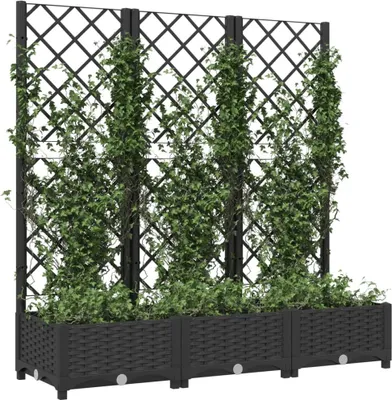 Produktbild von "Winterschlussverkauf "Garten-Pflanzgefäß/Garten-Hochbeet - CLORIS - Pflanzkasten - mit Spalier Schwarz 120 x 40 x 121,5 cm PP - DEMöbel4636877