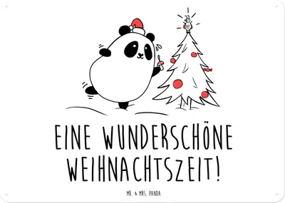 Produktbild von Mr. & Mrs. Panda Wandbild Panda Weihnachtszeit DIN A3 - Weiß - Geschenk, Türschild, Retro Blechschild, Schild, tafel, wandtafel