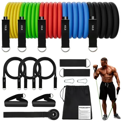 Imagen del producto de Bandas de resistencia para entrenamiento de fuerza - Set de bandas de resistencia - Bandas de resistencia con asas - Bandas elásticas para fitness - Adecuadas para rehabilitación - Material duradero