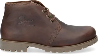 A single brown leather boot on a white background.