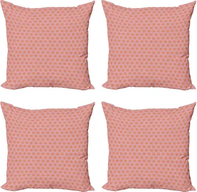 Produktbild von ABAKUHAUS Art Deco Kissenbezug Set (4 Stück), Bicolor Oriental Pattern, Moderner Doppelseitiger Digitaldruck, 45 cm x 45 cm, Pale Lilac Dark Orange