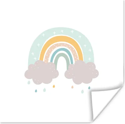 Produktbild von MuchoWow® Poster regenbogen-wolken-regen-kinder-pastell1-1 100x100 cm - Babyzimmer