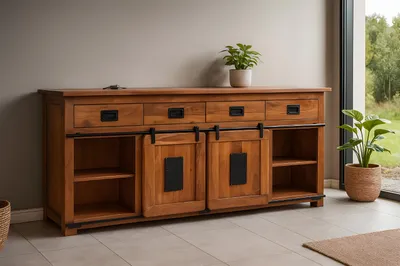 Produktbild von Sideboard Akazienholz massiv nussbaum Kommode 200 x 90 x 45 cm LIBRO