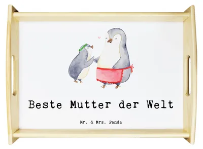 Produktbild von Mr. & Mrs. Panda Sofa Tablett Pinguin Beste Mutter der Welt - Weiß - Geschenk, Holztablett, Danke, Servier, Mutti, serviertablett aus holz, Mama, Deko, Geschenkidee
