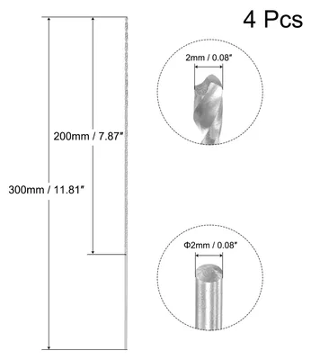 Produktbild von 4 Stš¹ck HSS Metallbohrer 2mm, Spiralbohre 300mm L?ngeHochwertige Universalbohrer fur Edelstahl und Metall
