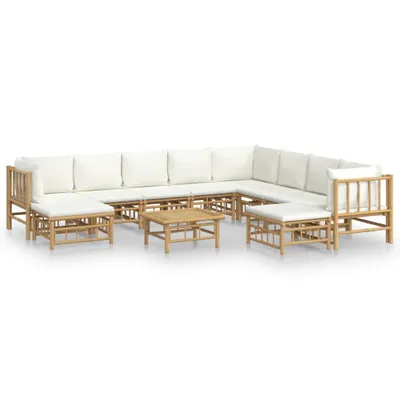 Produktbild von vidaXL 11-tlg. Garten-Lounge-Set mit Cremeweißen Kissen Bambus