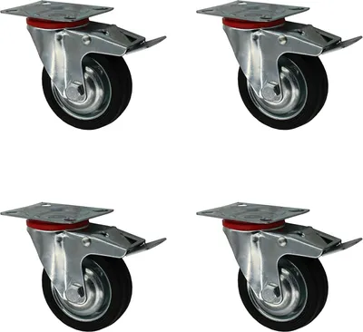 Produktbild von 4 Stück 75 mm Vollgummirollen als Lenkrollen mit Totalstop