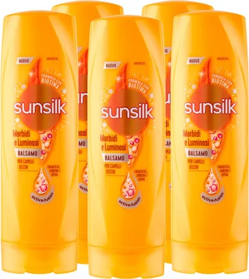 Produktbild von Sunsilk Weiche & helle Conditioner für trockenes und stumpfes Haar, feuchtigkeitsspendend mit Keratin und Biotin, Arganöl und Mandelöl, 5 Flaschen à 200 ml