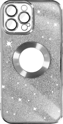 Produktbild von Avizar, Glitzer-Silikonhülle mit Chromumrandung für Apple iPhone 12 Pro Max, Silber