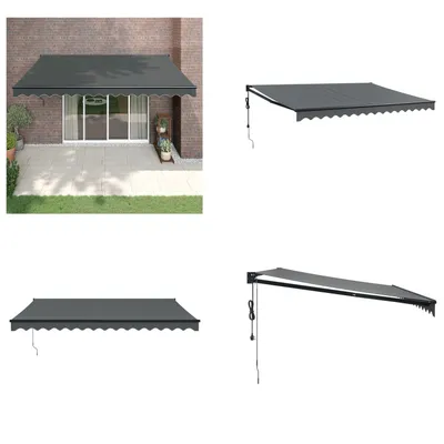 A collage of images showing different angles and views of an anthracite retractable awning.