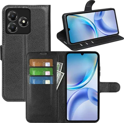 Produktbild von Für ZTE Blade A36 Kunstleder Book Wallet Smart Handy Tasche Hülle Cover Schwarz