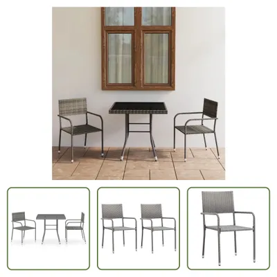 Image de The Living Store Ensemble de jardin 3 pièces Poly rotin Anthracite et Gris