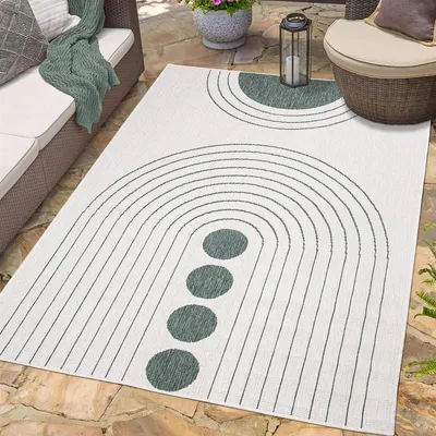 Produktbild von Teppich Outdoor Wetterfest - Grün, Creme - Wendeteppich - 200x290 cm - Kreis-Muster