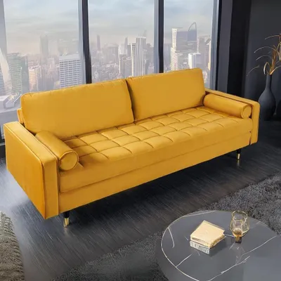 Produktbild von Modernes 3er Sofa 220cm COMFORT senfgelb Samt Federkern