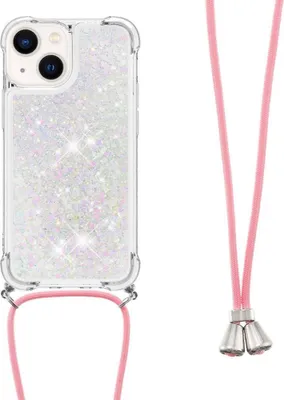 Produktbild von iPhone 14 Hülle - Coverup Liquid Glitzer Back Cover mit Handykette - Weiß