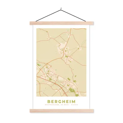 Produktbild von MuchoWow® Textilposter Karte - Jahrgang - Bergheim - Stadtplan 40x60 cm mit holzfarbenen Rahmen - Poster