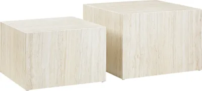 Produktbild von SalesFever Couchtisch 2er Set in Travertin-Optik | quadratisch | MDF mit Melaminfolie | B 58/50 x T 58/50 x H 40/33 cm | beige