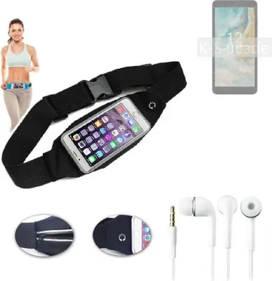 Produktbild von K-S-Trade Bauchtasche Gürteltasche kompatibel mit Nokia C02 schwarz + Kopfhörer. Sport Running Jogging Fitness Laufen Umhängetasche Exercise
