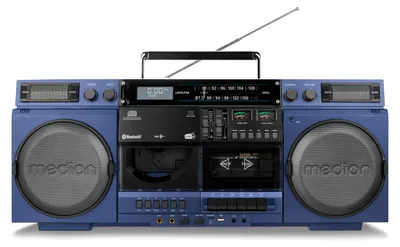 Produktbild von MEDION P66538 Kassettenrecorder (Retro Ghettoblaster mit CD-Player, 80er, groß, USB, SD, CD, Kassetten MC, DAB+ Radio Teleskopantenne, Bluetooth, Kassettendeck, Aufnahmefunktion, Batteriebetrieben)